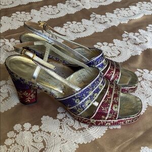 Saks Fifth Avenue Gold and Red Heels